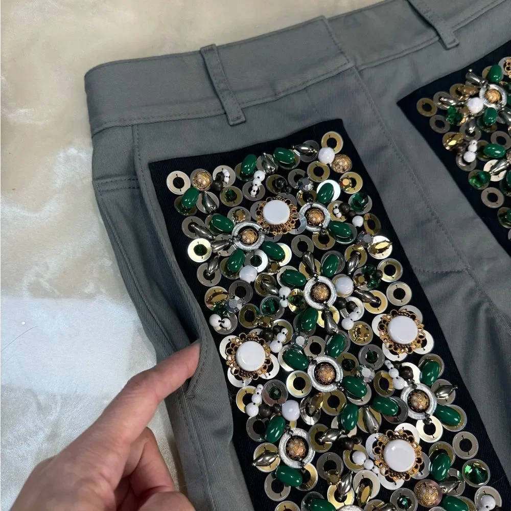 Prada $1980 Runway Embroidered Drill Shorts 38